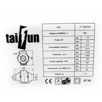 Taifun 2 Speed Inline Ventilator 145/187m³/h 100mm Flansch