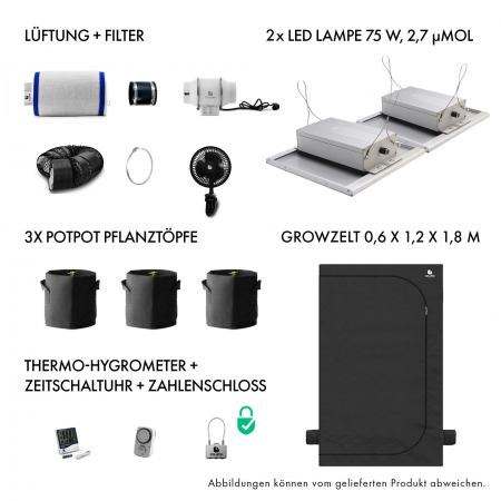 Caluma Set Ambient - 3 Plants (60 x 120 cm, 2 x 75 W) Growbox Komplettset